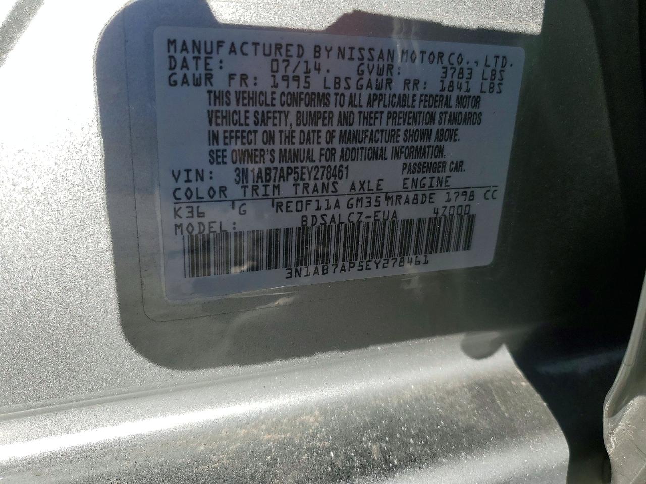 2014 NISSAN SENTRA S photo 12