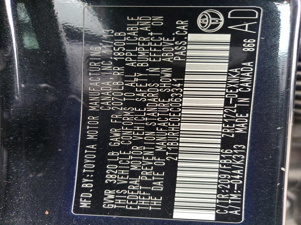2014 TOYOTA COROLLA L photo 12