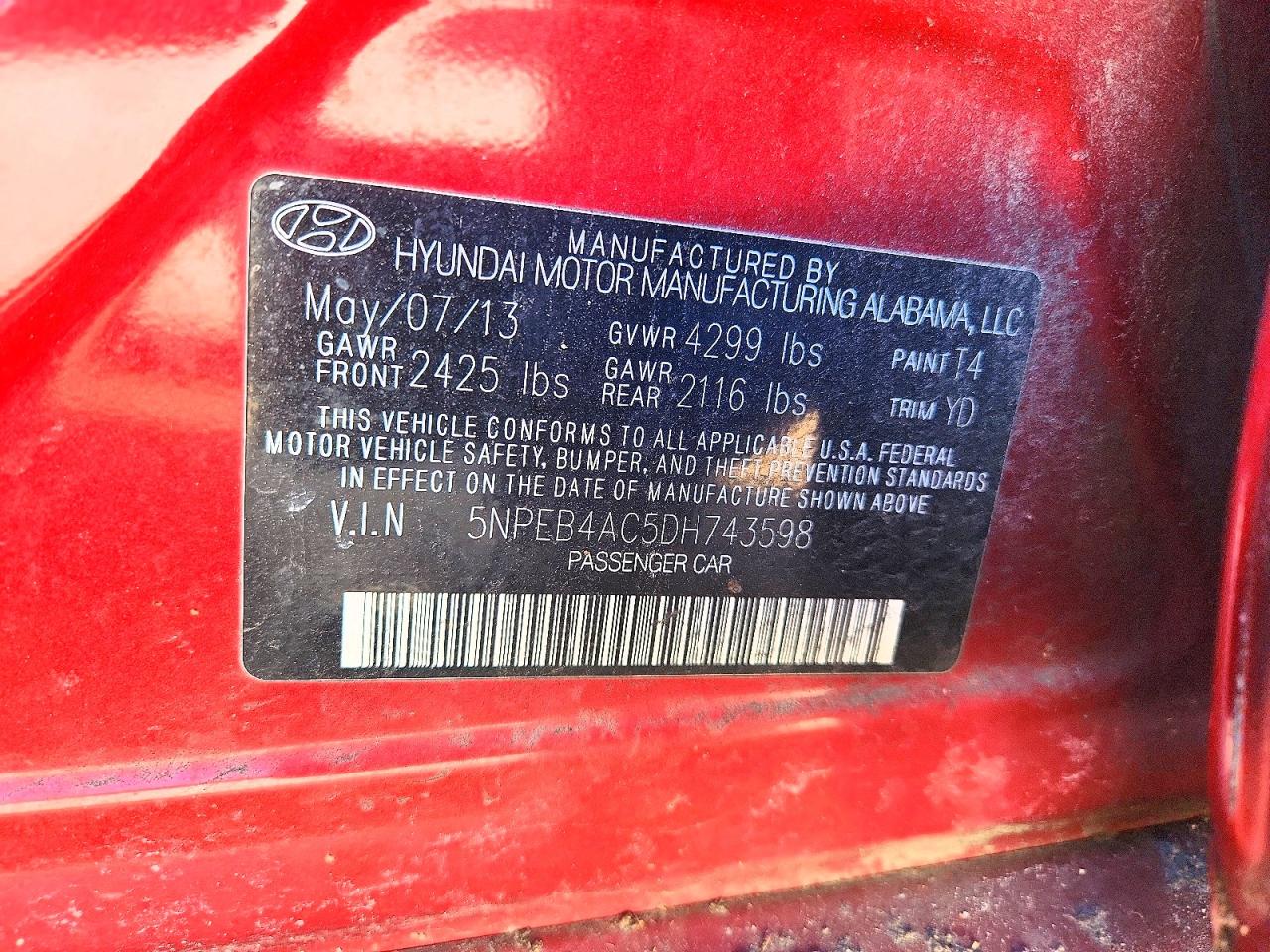 2013 HYUNDAI SONATA GLS photo 13