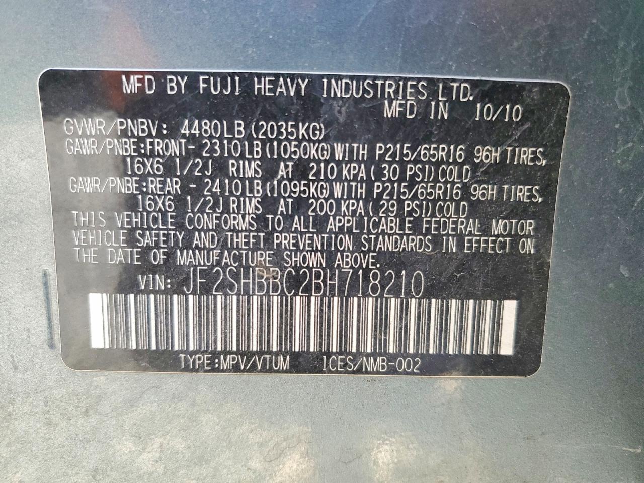 2011 SUBARU FORESTER 2.5X photo 14