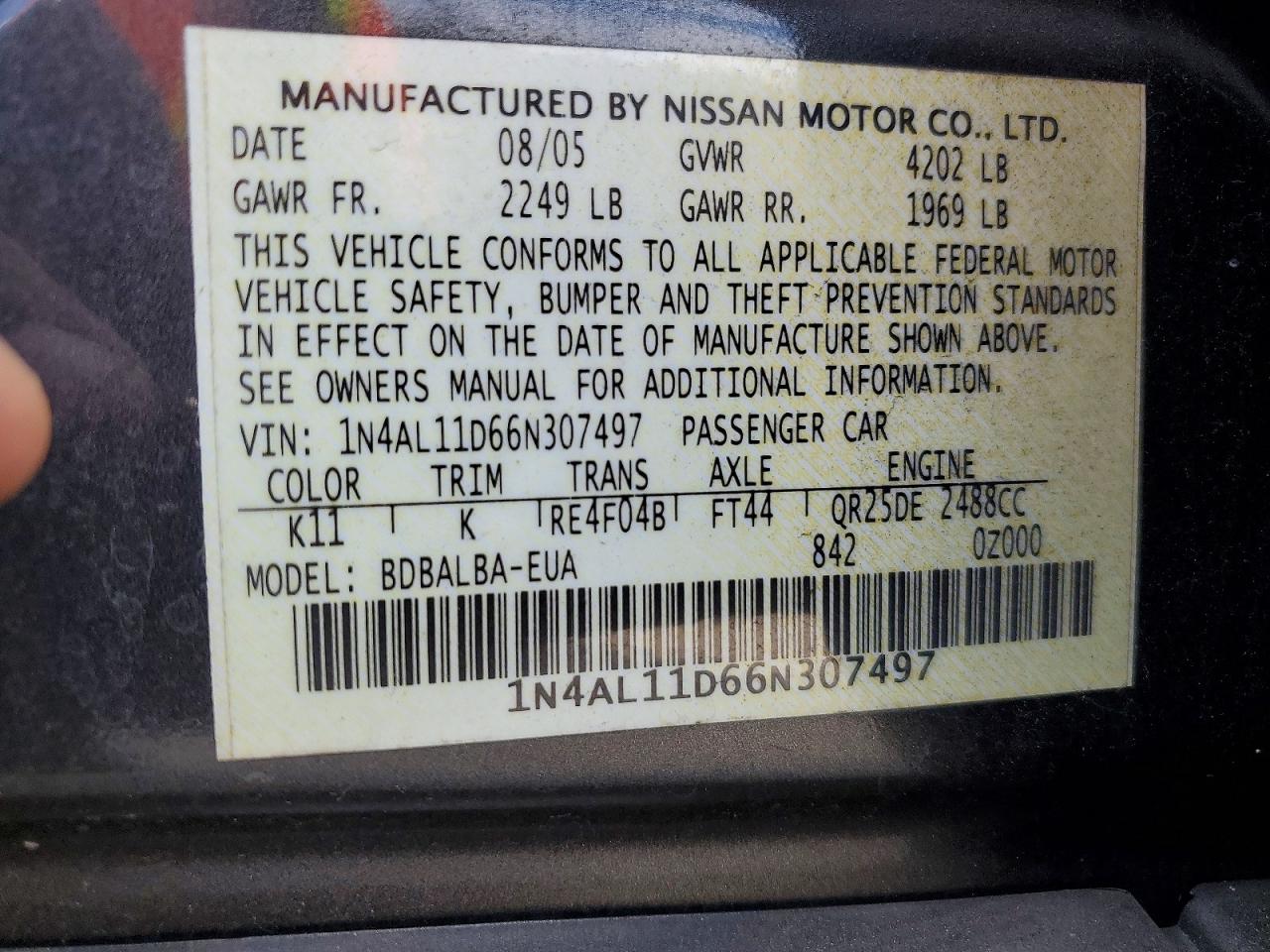 2006 NISSAN ALTIMA 2.5 photo 12