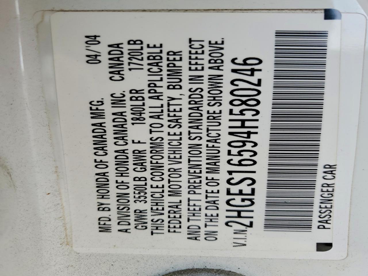 2004 HONDA CIVIC LX photo 12