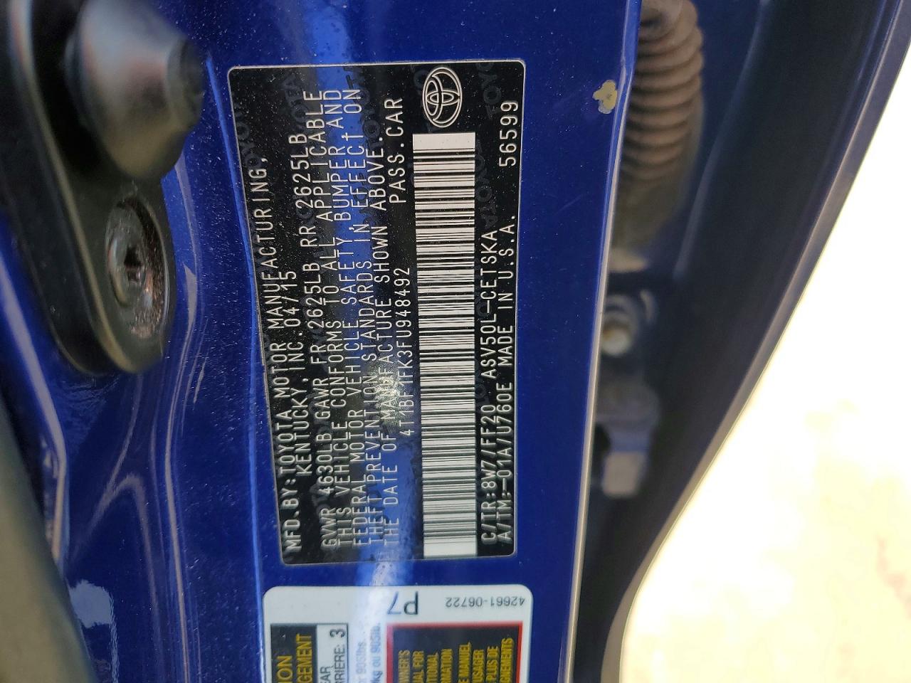 2015 TOYOTA CAMRY LE photo 13