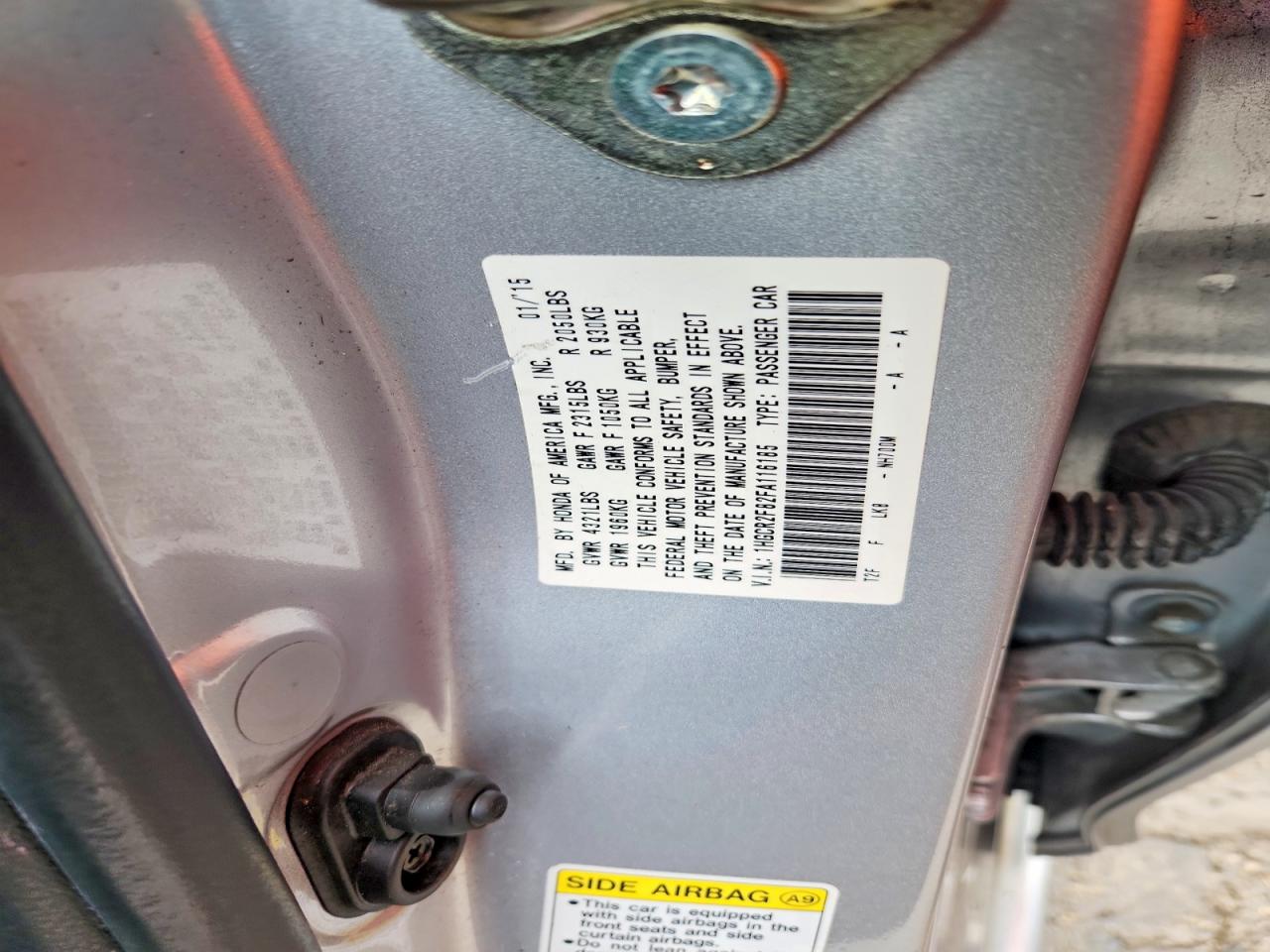 2015 HONDA ACCORD EXL photo 12