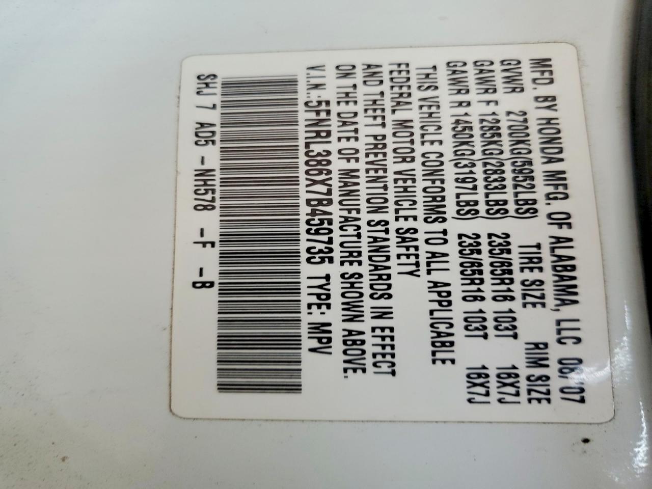 2007 HONDA ODYSSEY EXL photo 13