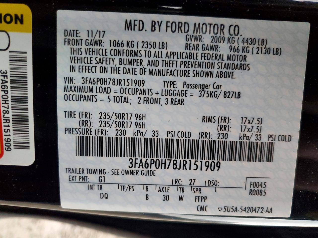 2018 FORD FUSION SE photo 13