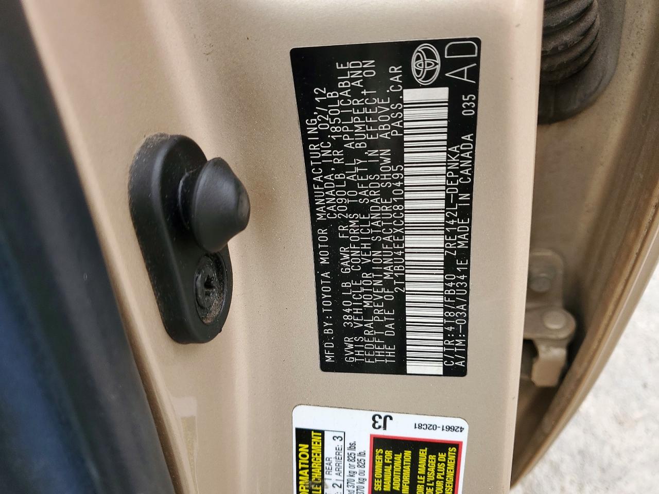 2012 TOYOTA COROLLA BASE photo 23