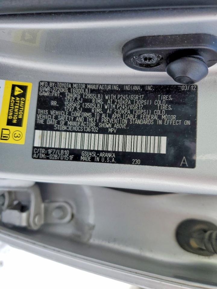 2012 TOYOTA HIGHLANDER BASE photo 13