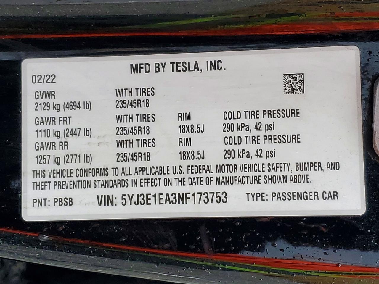 2022 TESLA MODEL 3 photo 13