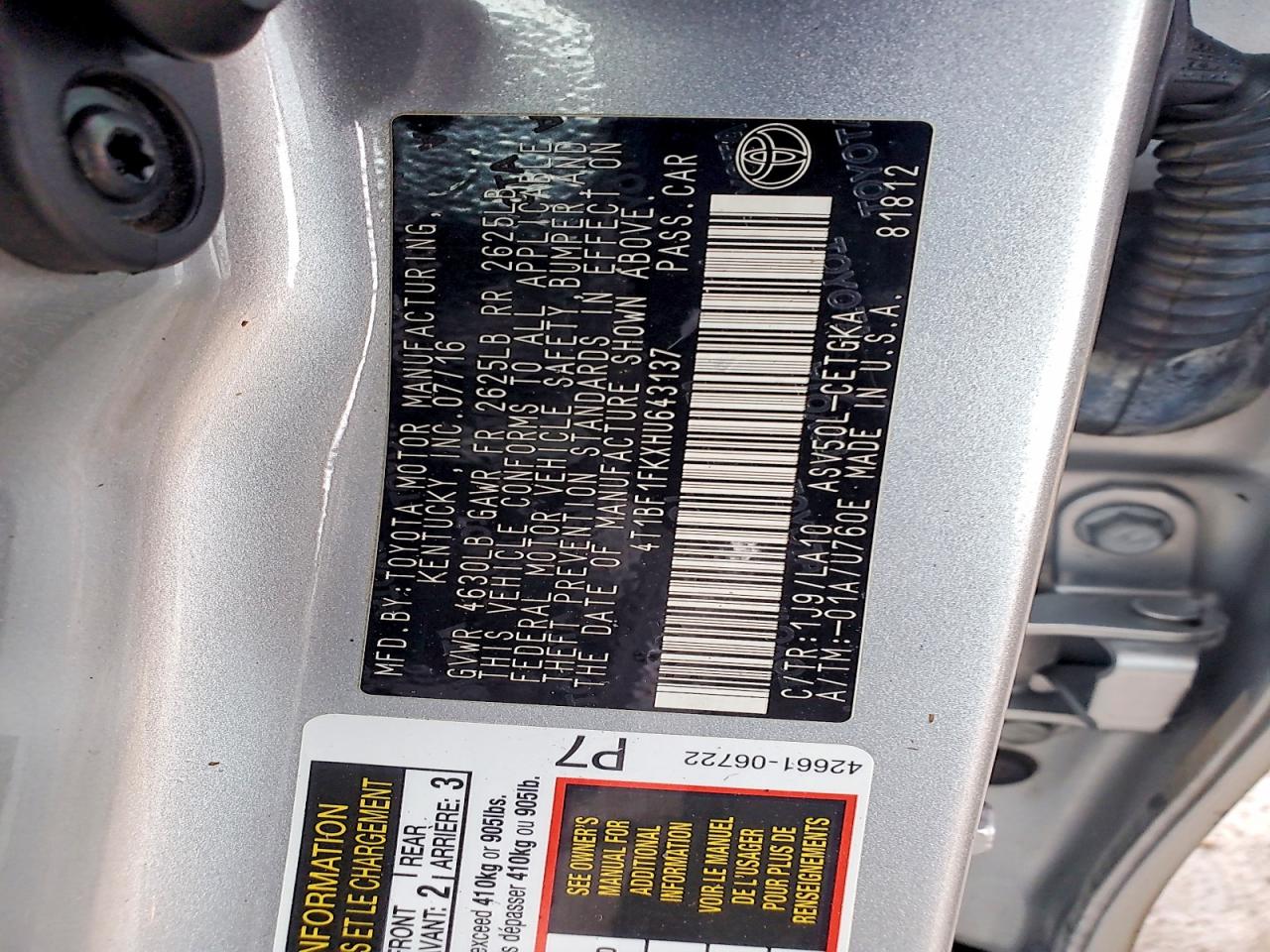 2017 TOYOTA CAMRY LE photo 23
