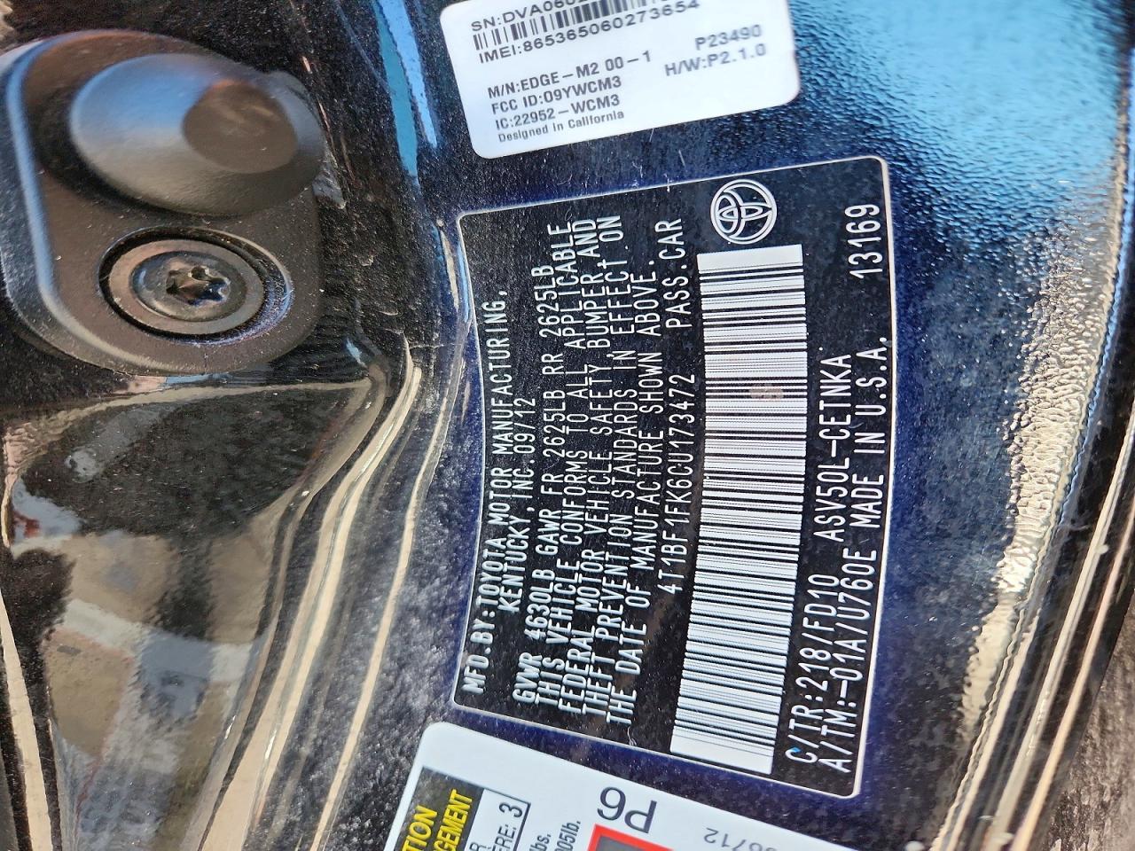 2012 TOYOTA CAMRY BASE photo 12