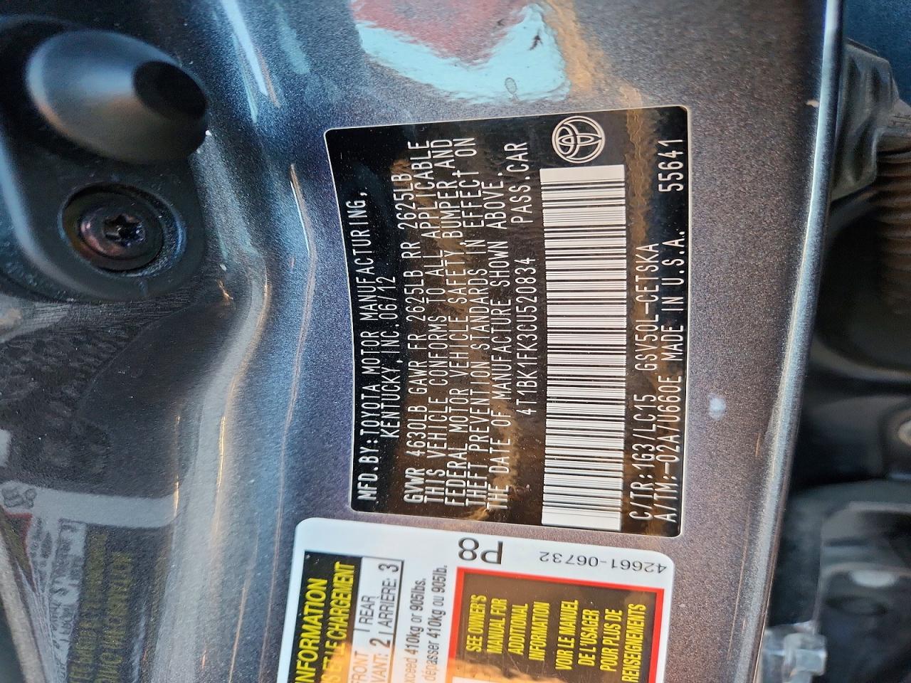 2012 TOYOTA CAMRY SE photo 12