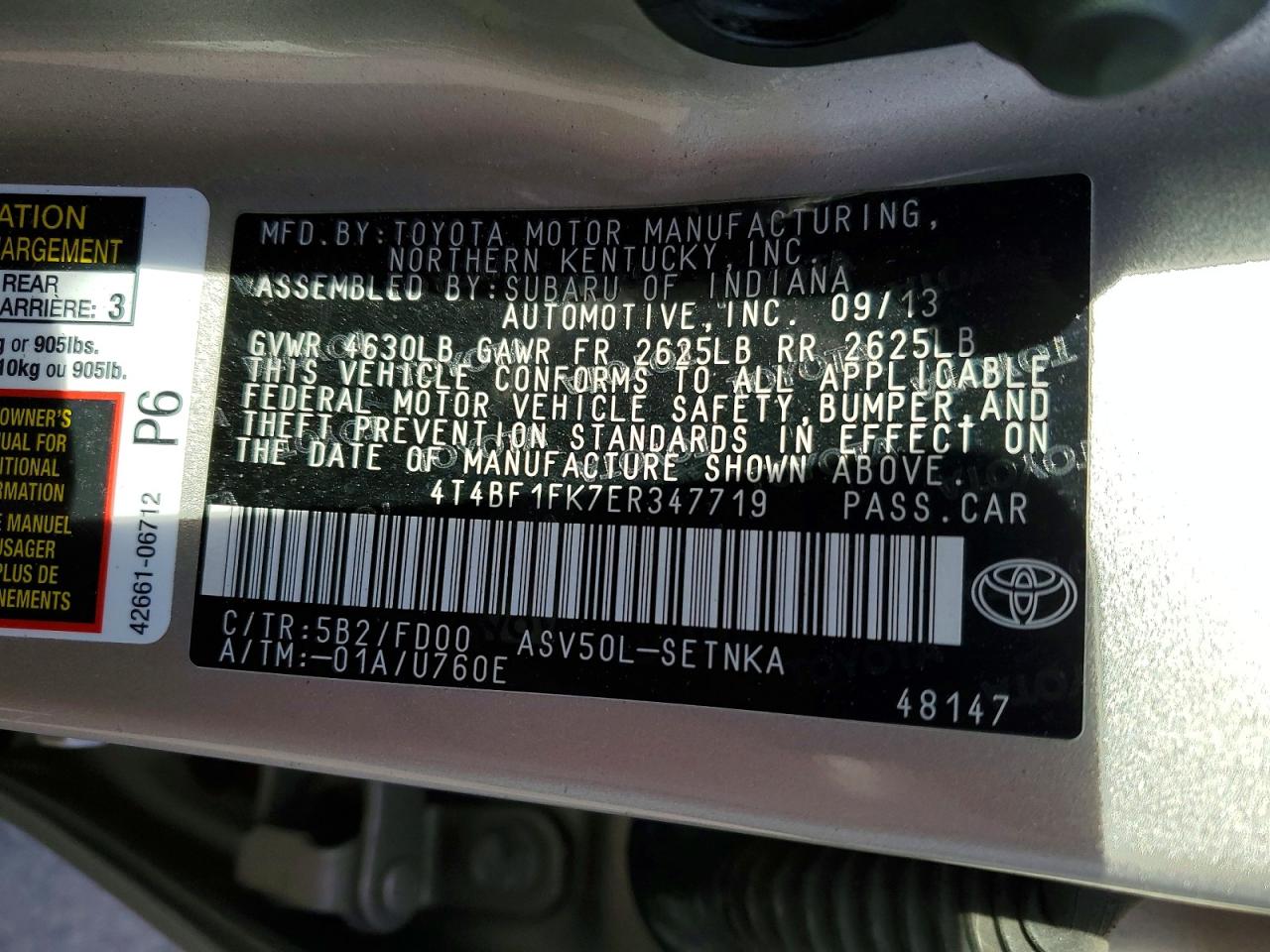 2014 TOYOTA CAMRY L photo 12