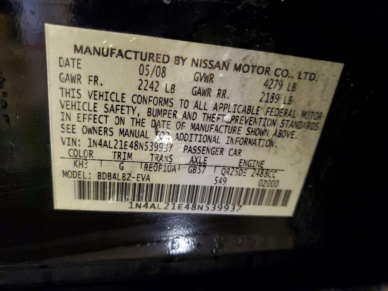 2008 NISSAN ALTIMA 2.5 photo 12