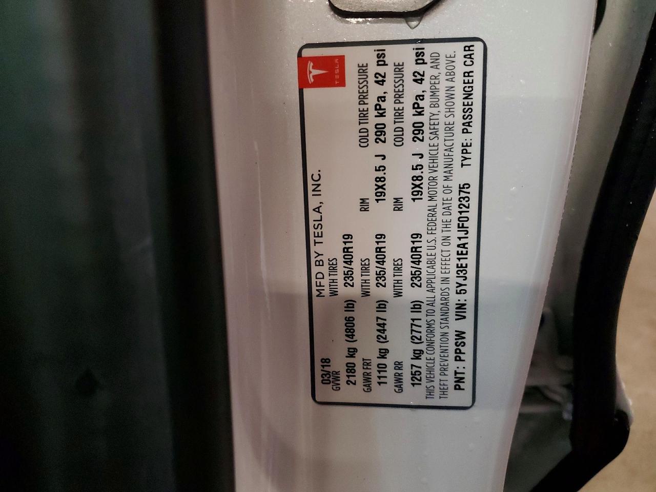 2018 TESLA MODEL 3 photo 12