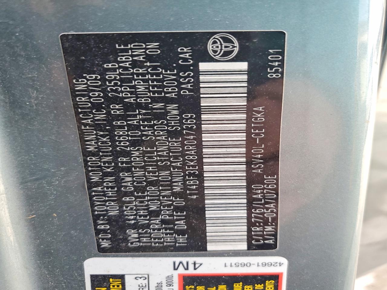 2010 TOYOTA CAMRY BASE photo 12