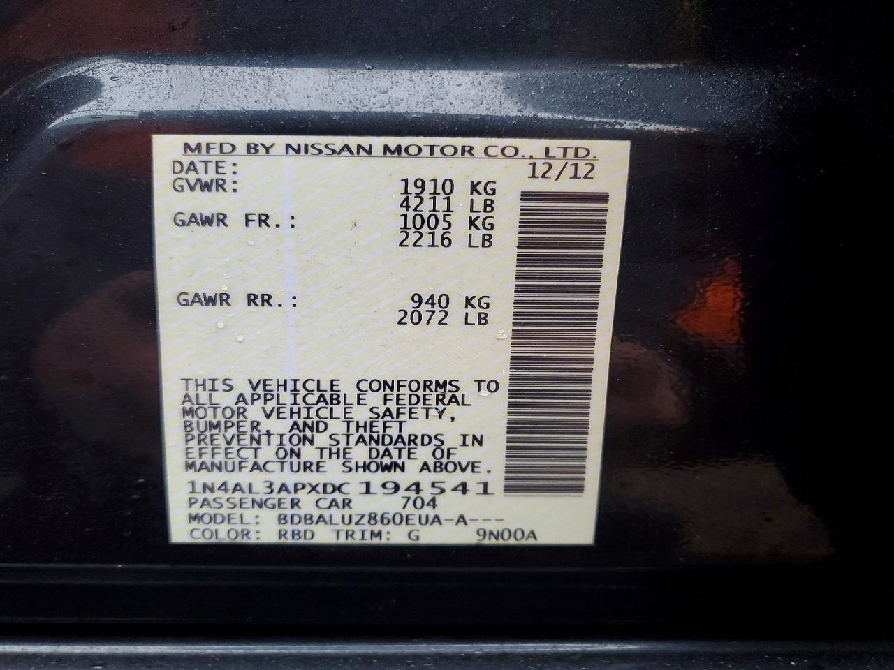 2013 NISSAN ALTIMA 2.5 photo 12
