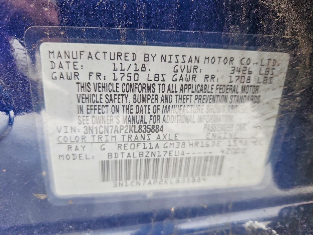 2019 NISSAN VERSA S photo 12