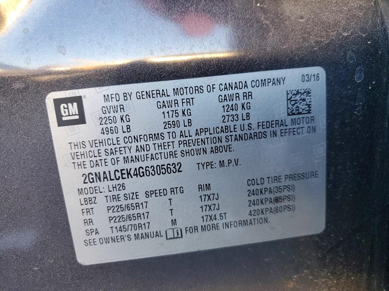 2016 CHEVROLET EQUINOX LT photo 12