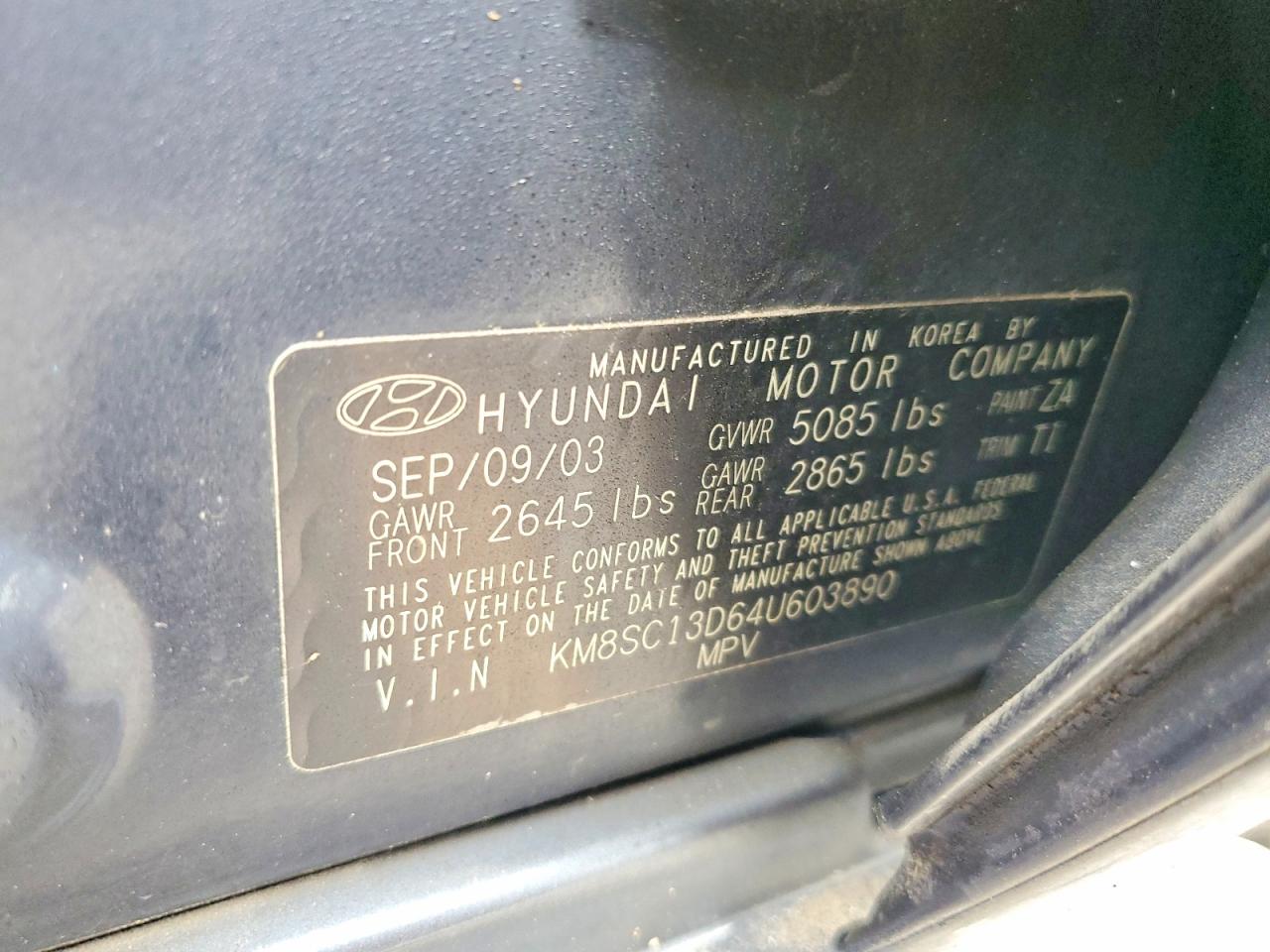 2004 HYUNDAI SANTA FE GLS photo 13