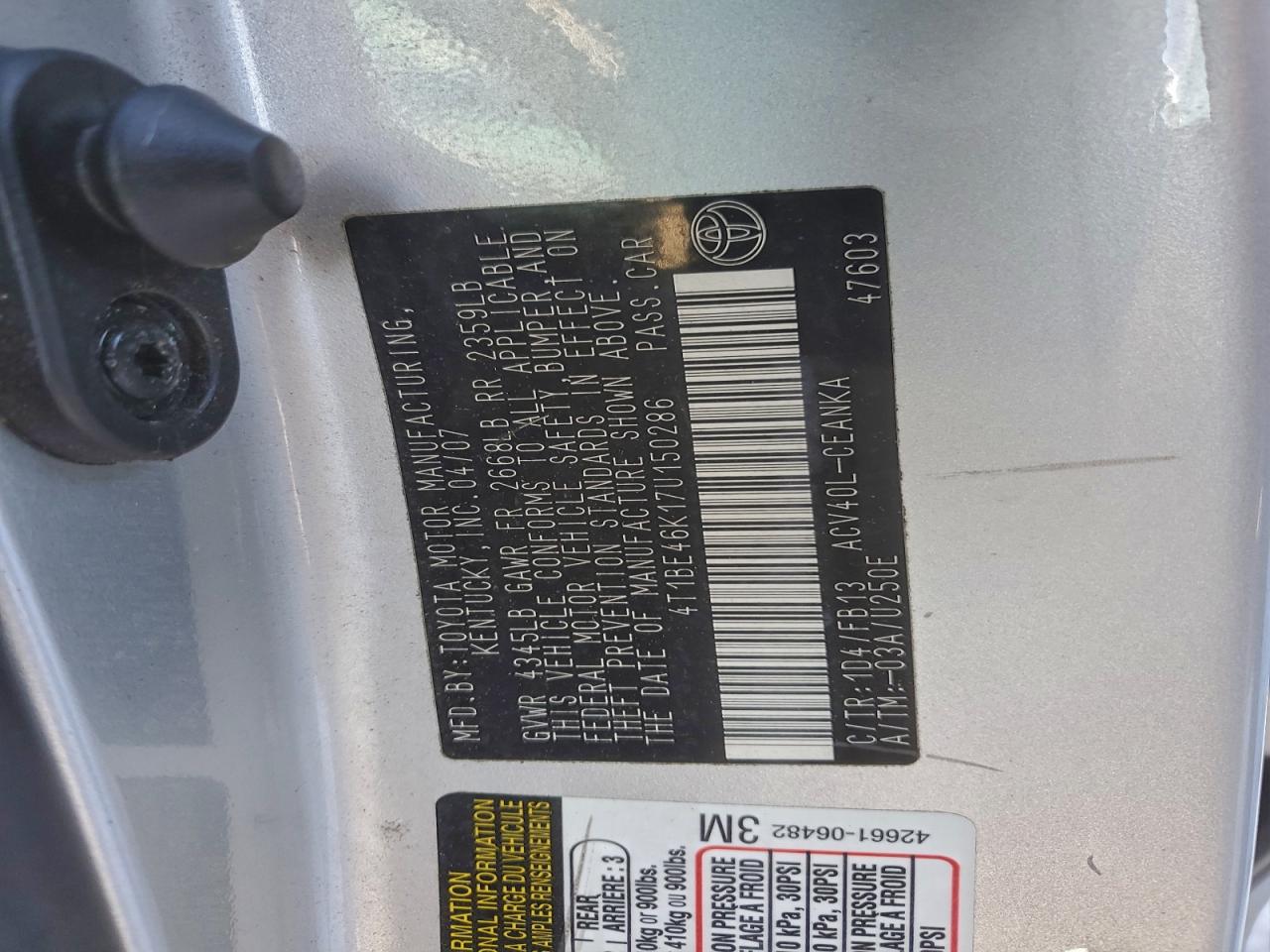 2007 TOYOTA CAMRY CE photo 13