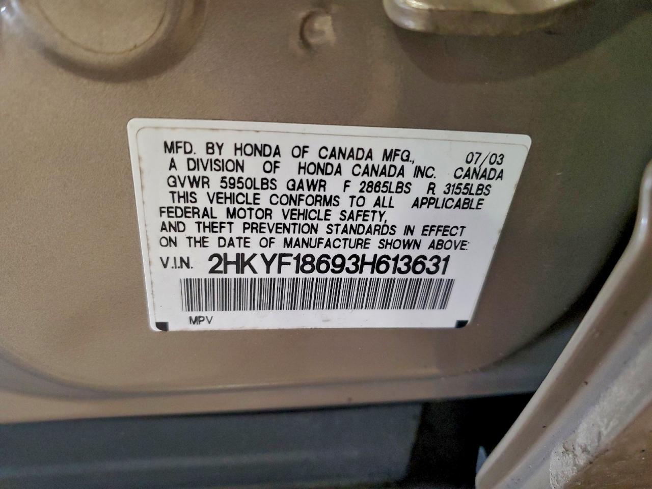 2003 HONDA PILOT EXL photo 13