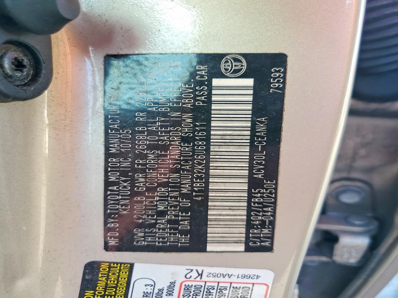 2006 TOYOTA CAMRY LE photo 12