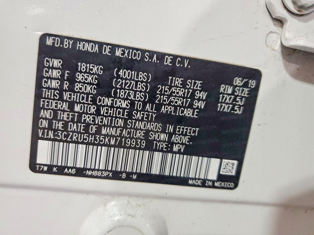 2019 HONDA HR-V LX photo 14