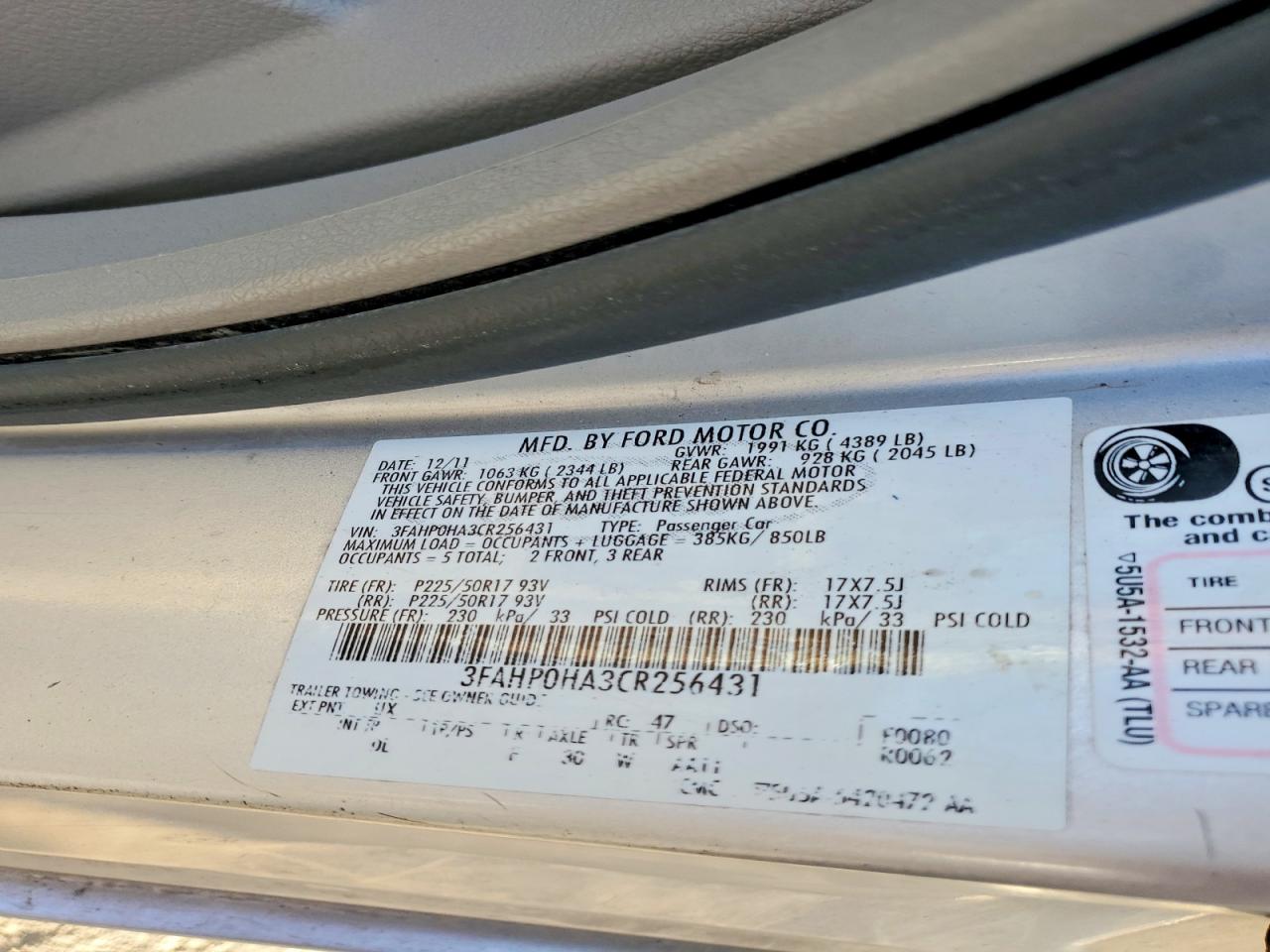 2012 FORD FUSION SE photo 12