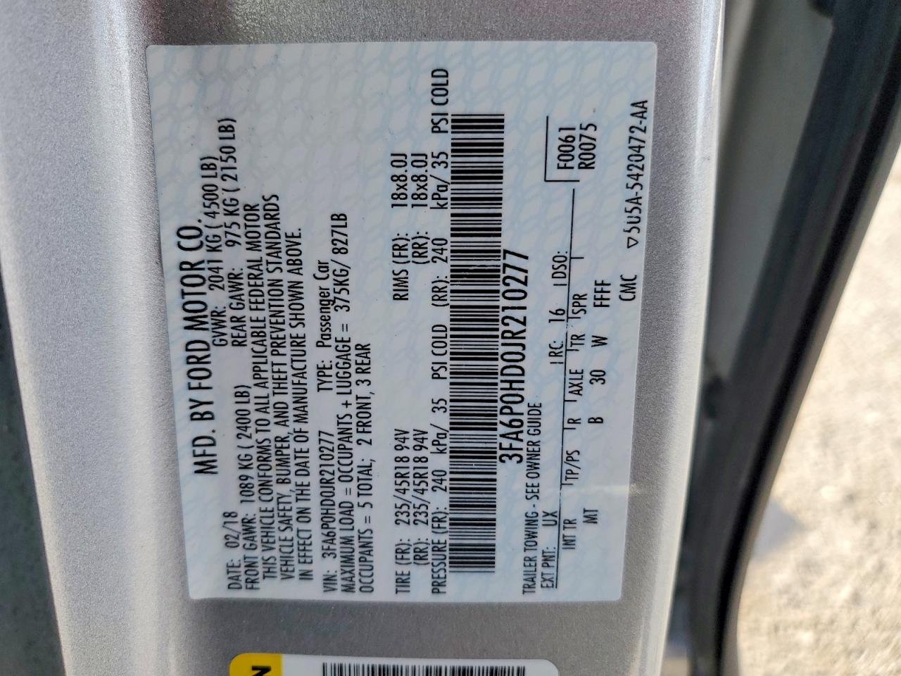2018 FORD FUSION SE photo 12