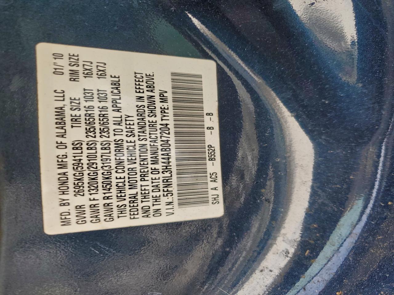 2010 HONDA ODYSSEY EX photo 13