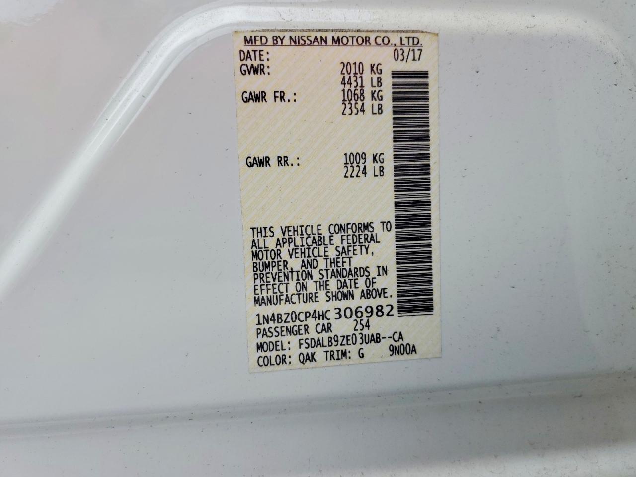 2017 NISSAN LEAF S photo 12