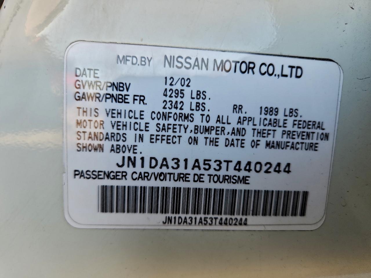 2003 NISSAN MAXIMA GLE photo 12