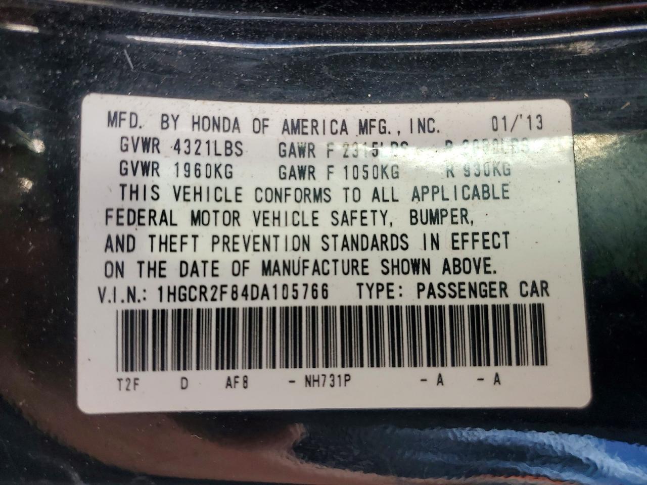 2013 HONDA ACCORD EXL photo 12