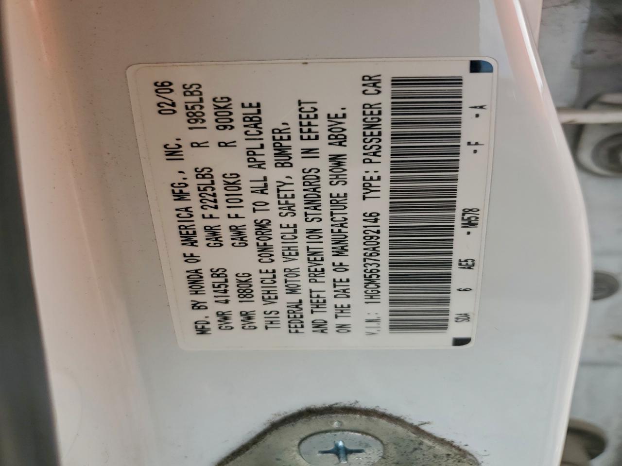 2006 HONDA ACCORD SE photo 12