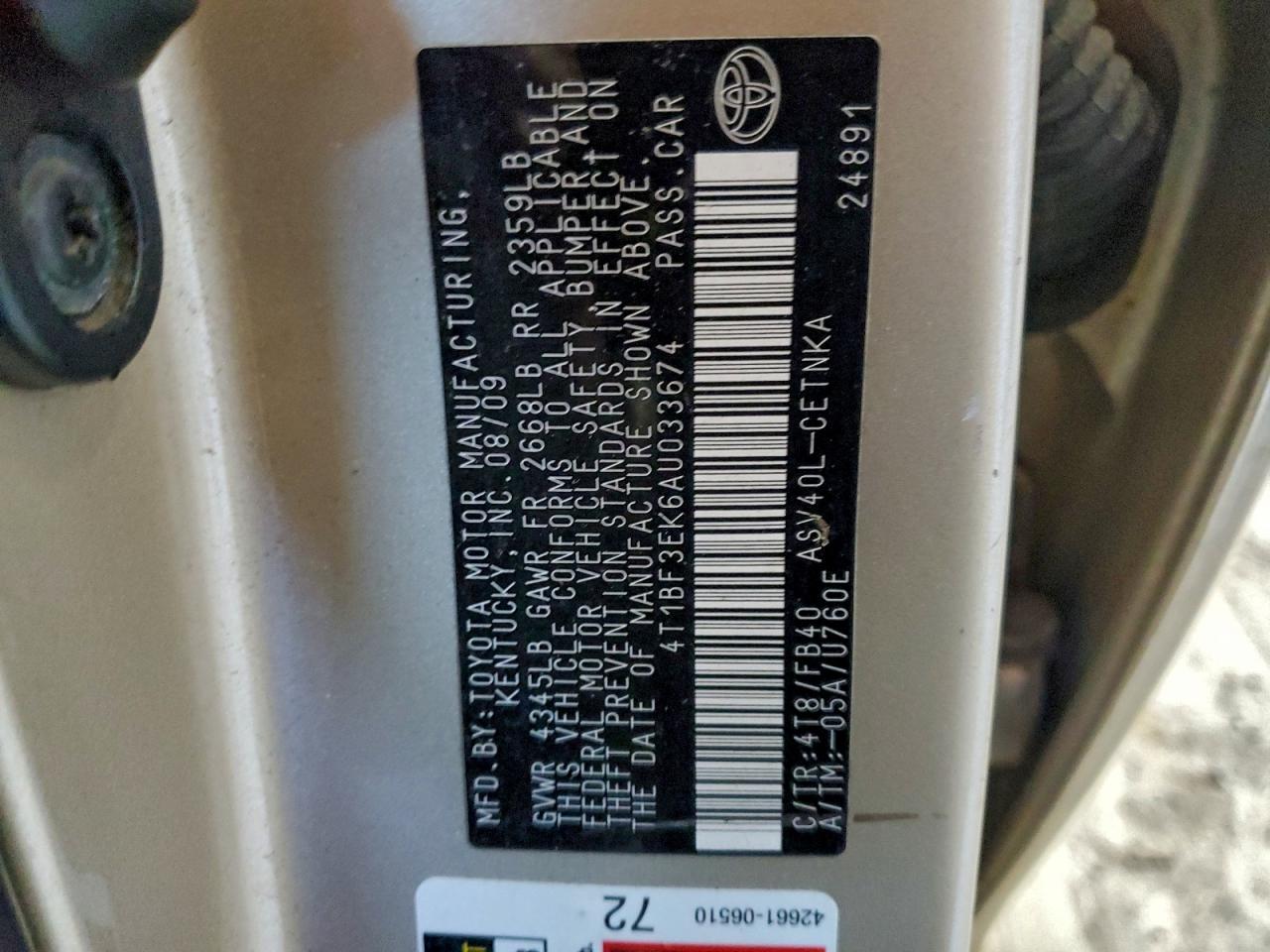 2010 TOYOTA CAMRY BASE photo 12