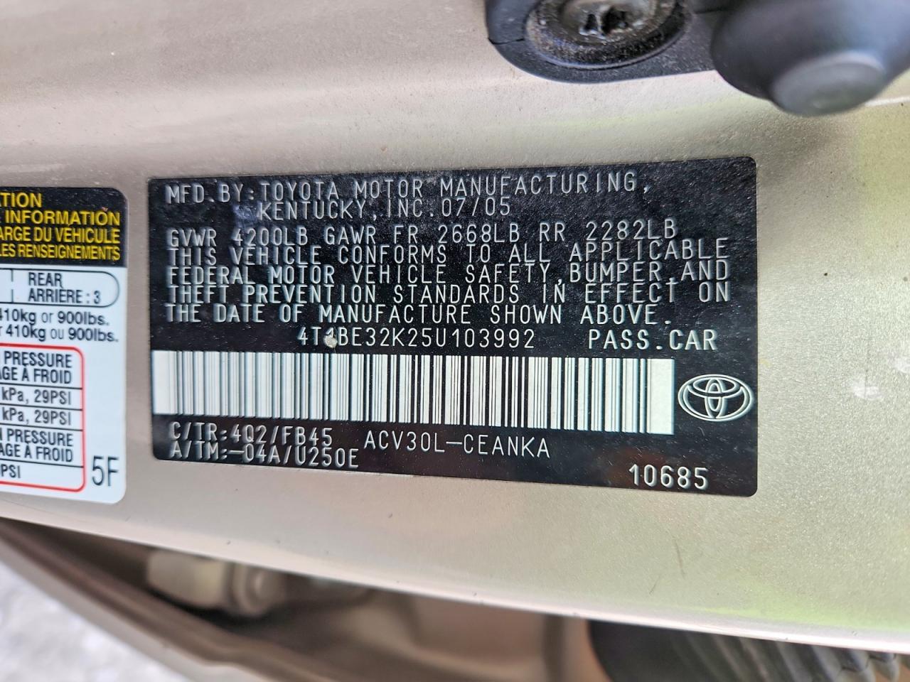 2005 TOYOTA CAMRY LE photo 12