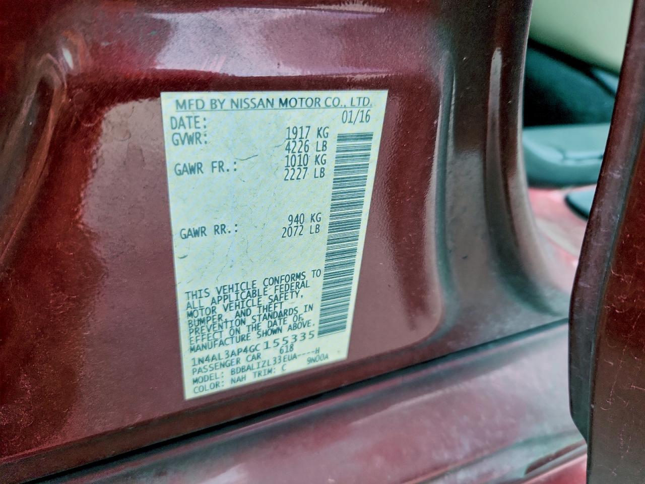 2016 NISSAN ALTIMA 2.5 photo 13