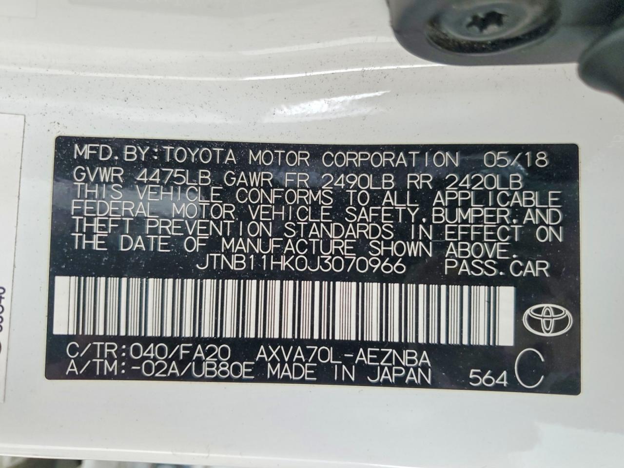 2018 TOYOTA CAMRY L photo 34