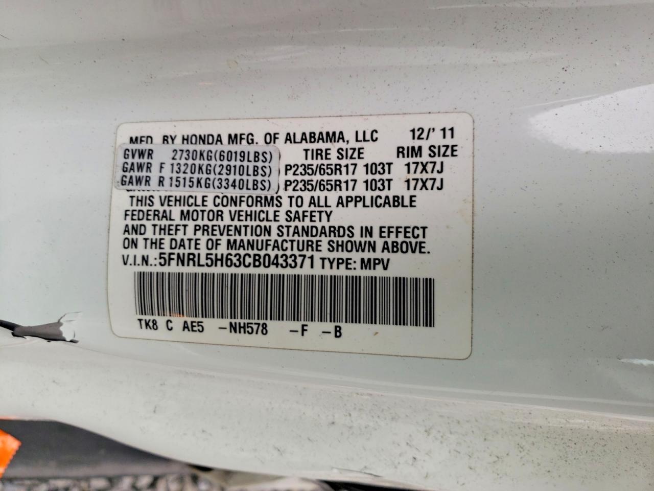 2012 HONDA ODYSSEY EXL photo 13