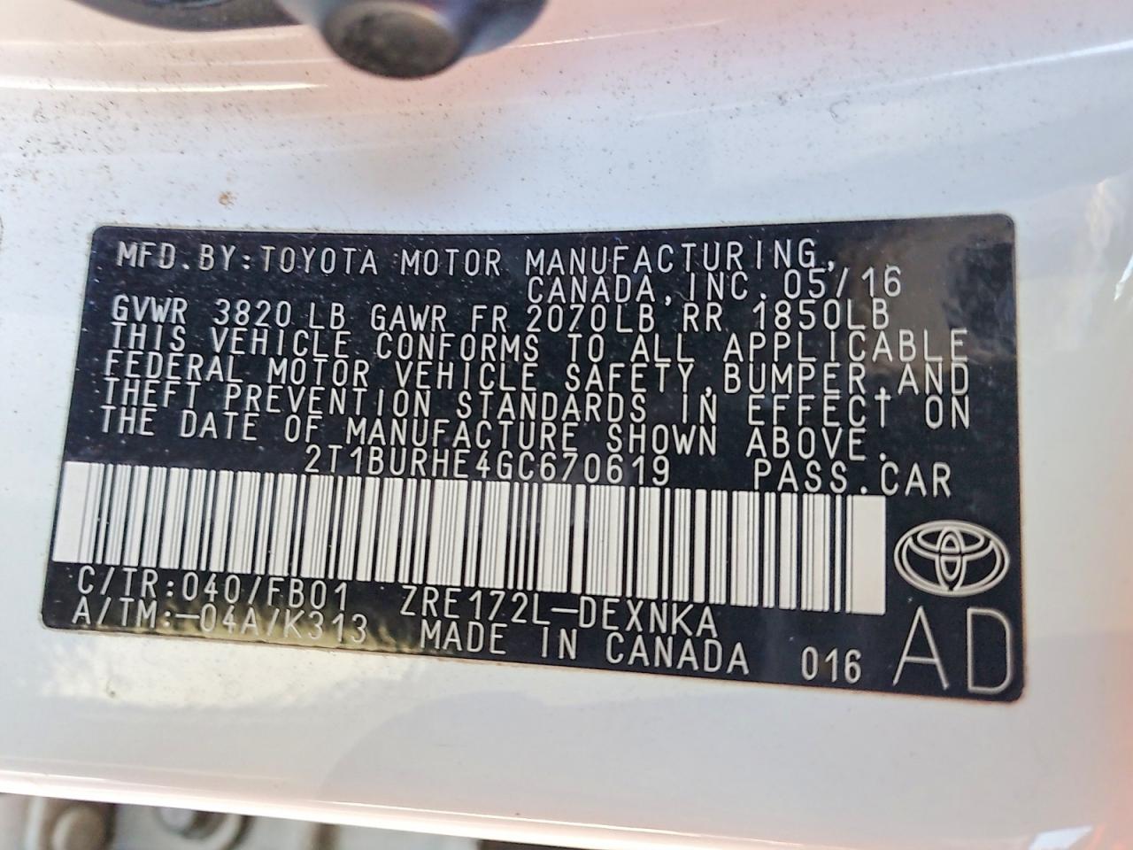 2016 TOYOTA COROLLA L photo 13