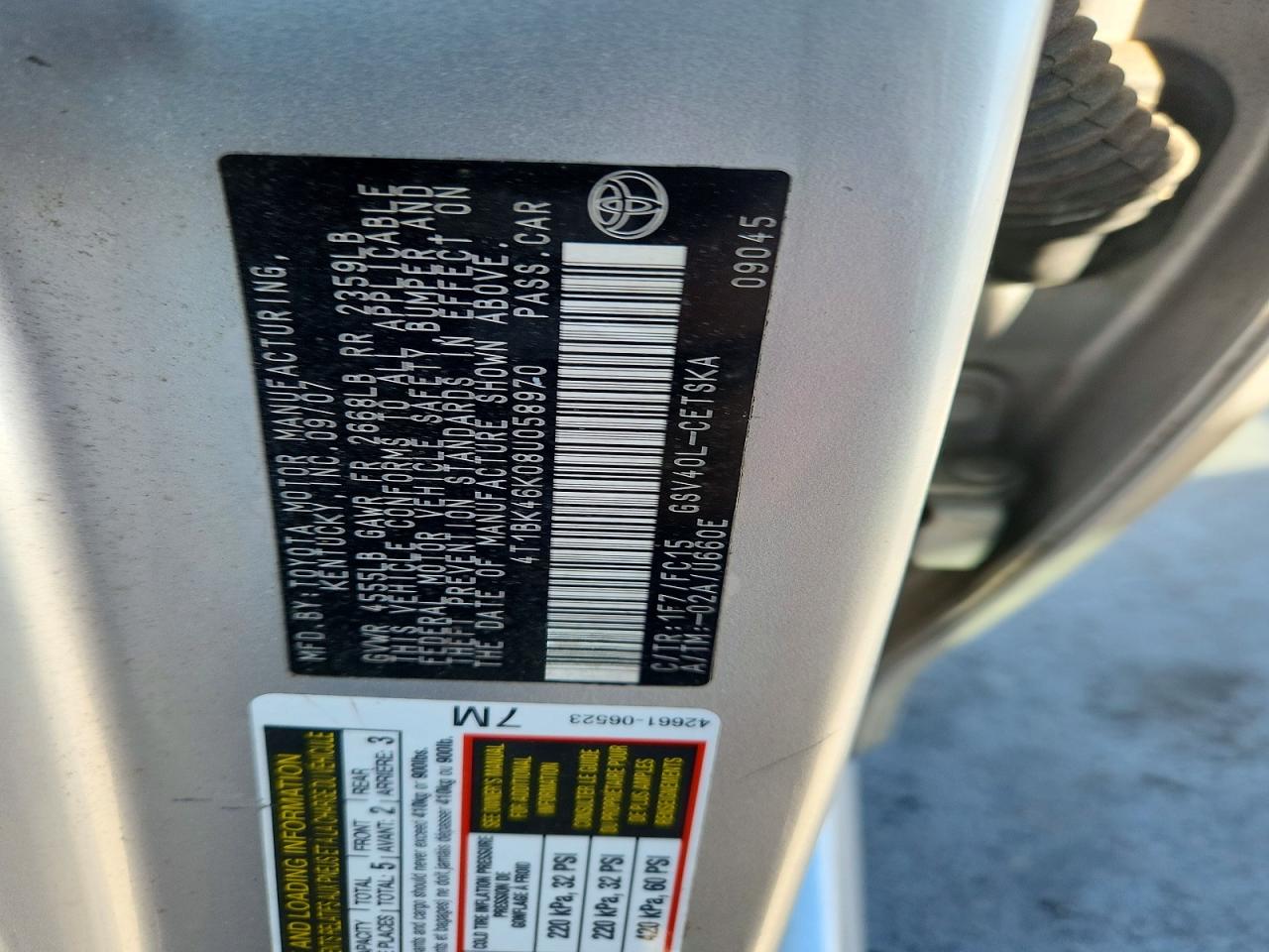 2008 TOYOTA CAMRY LE photo 12