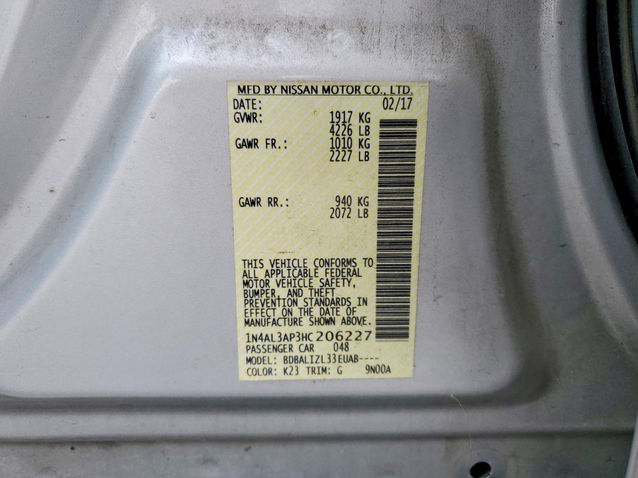 2017 NISSAN ALTIMA 2.5 photo 12