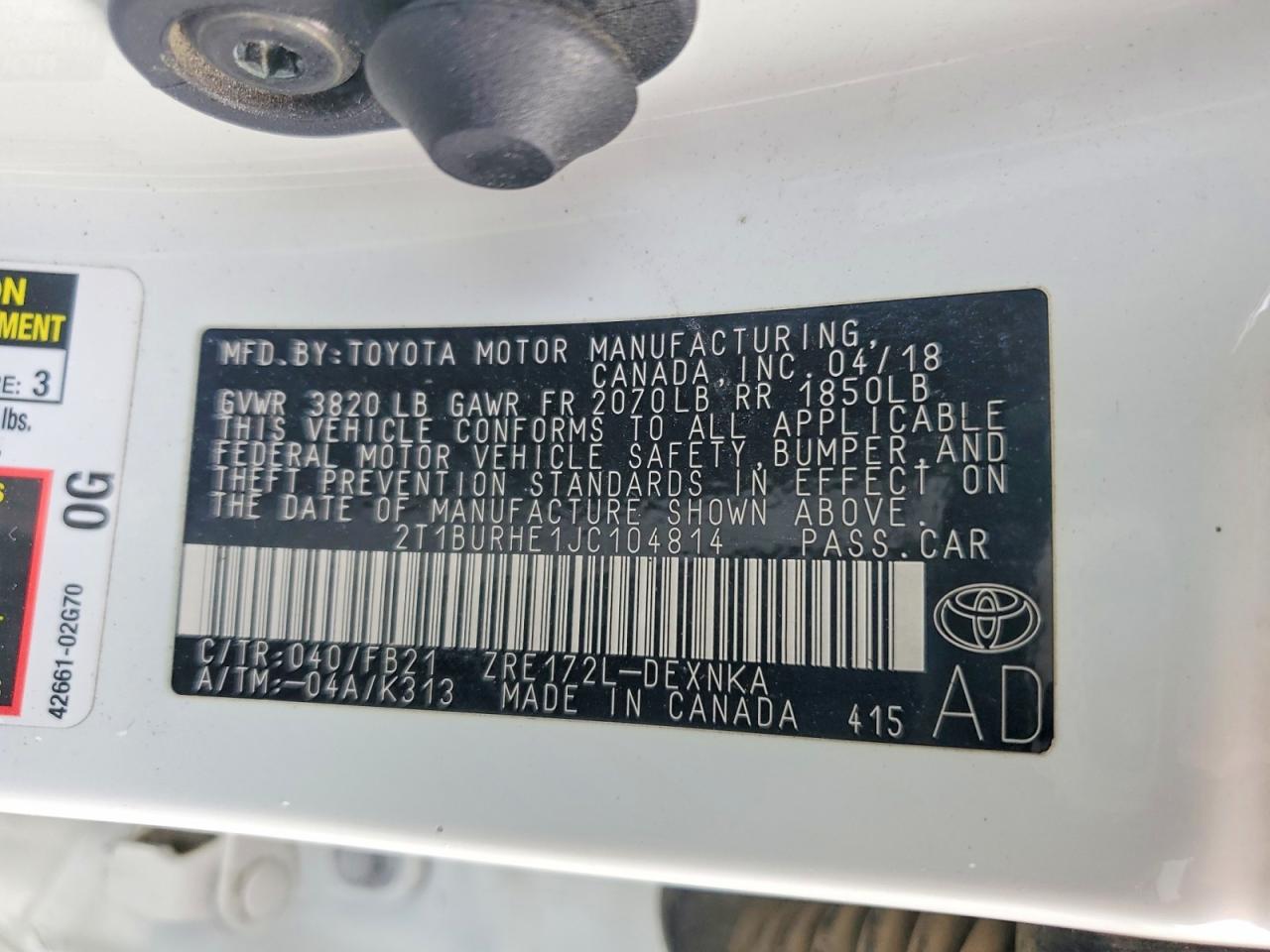 2018 TOYOTA COROLLA L photo 12