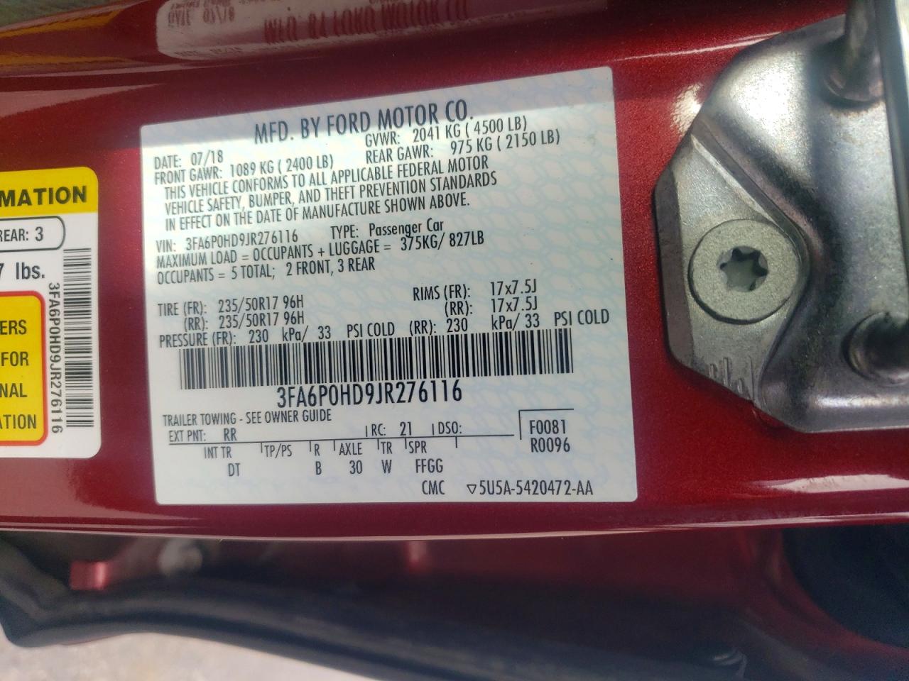 2018 FORD FUSION SE photo 12