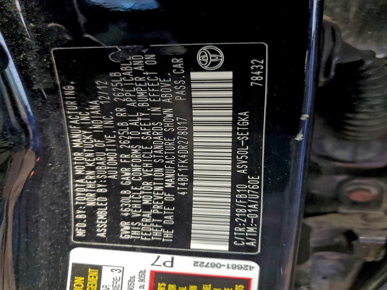 2013 TOYOTA CAMRY L photo 13