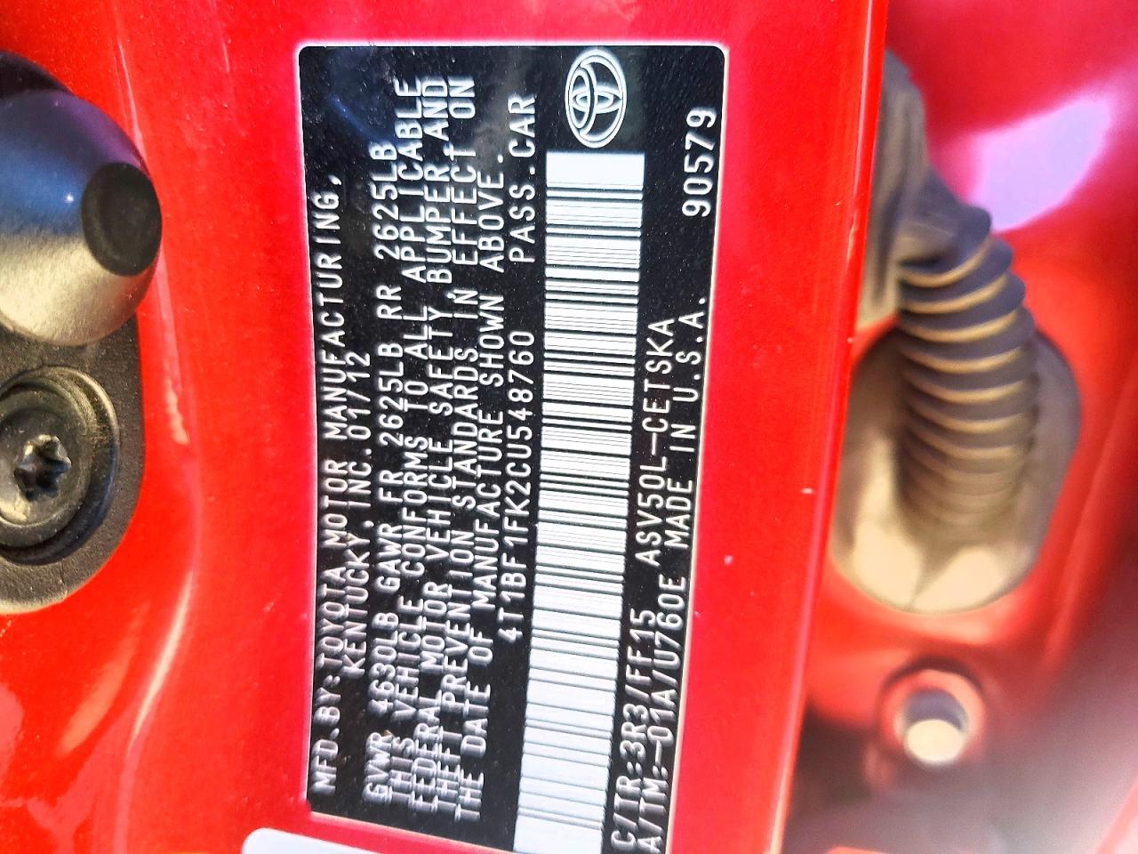 2012 TOYOTA CAMRY BASE photo 13