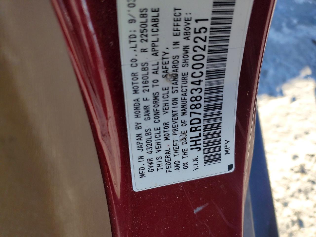 2004 HONDA CR-V EX photo 12