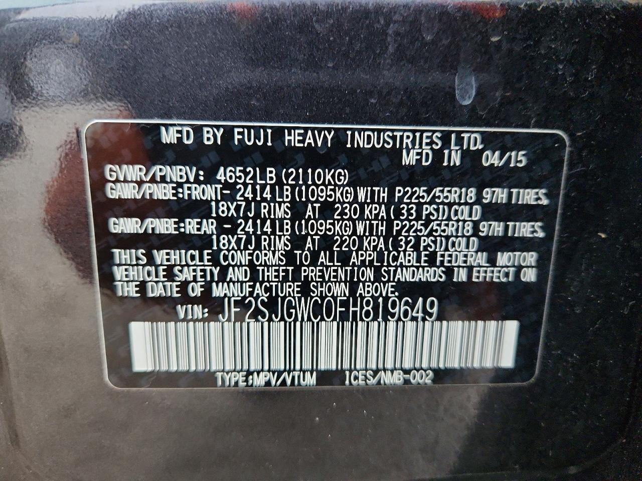 2015 SUBARU FORESTER 2.0XT TOURING photo 13