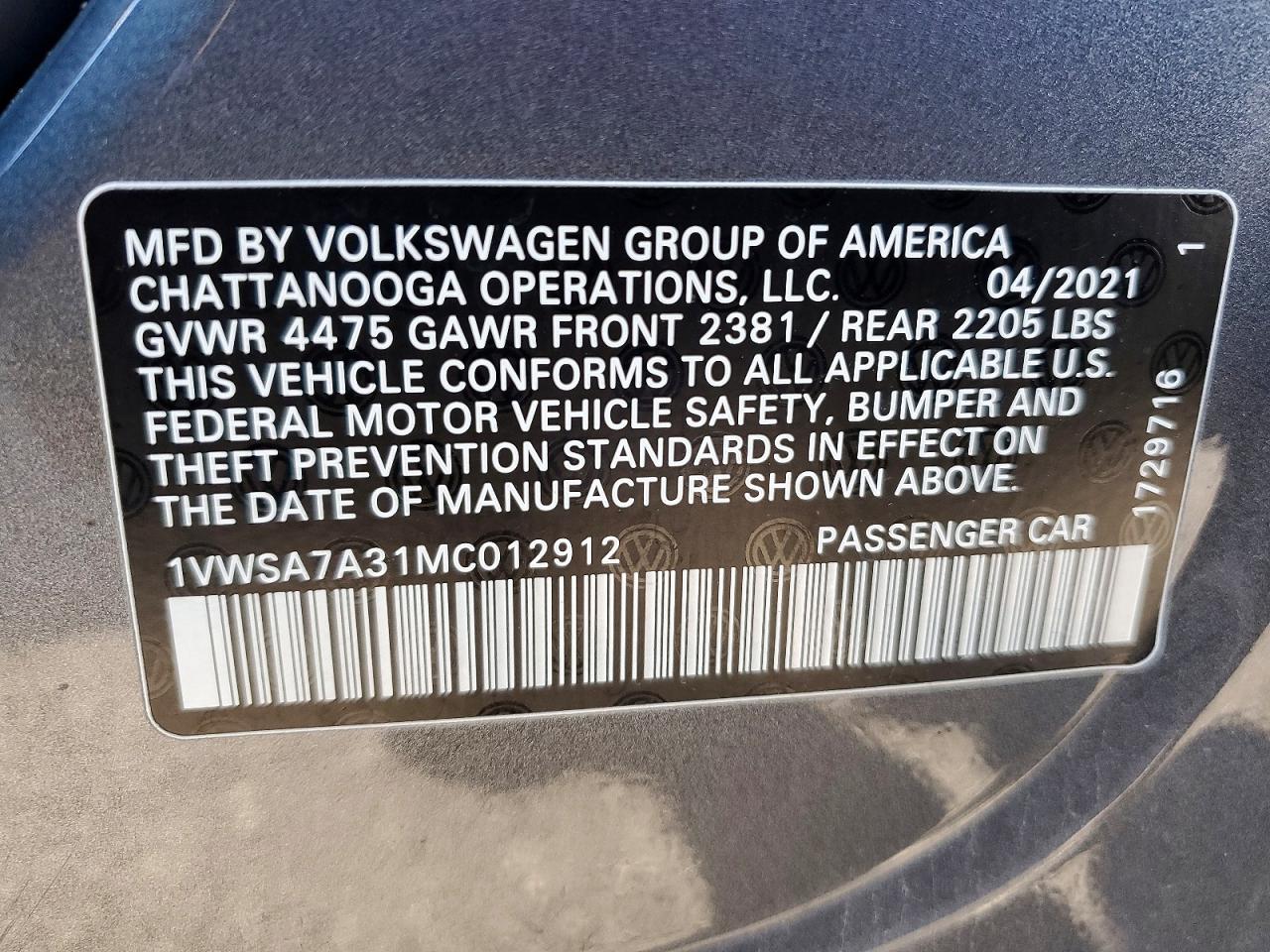 2021 VOLKSWAGEN PASSAT SE photo 12